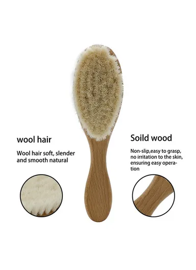 Baby Wool Brush Natural Goat Bristles For Healthier Scalp Wooden Handle Brush - L Size