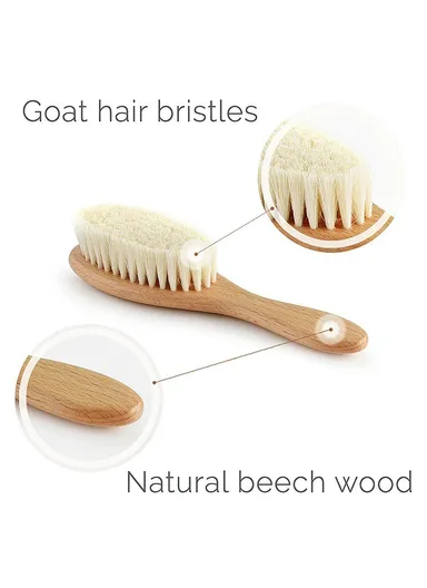 Baby Wool Brush Natural Goat Bristles For Healthier Scalp Wooden Handle Brush - L Size