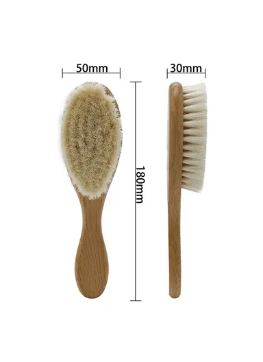 Baby Wool Brush Natural Goat Bristles For Healthier Scalp Wooden Handle Brush - L Size