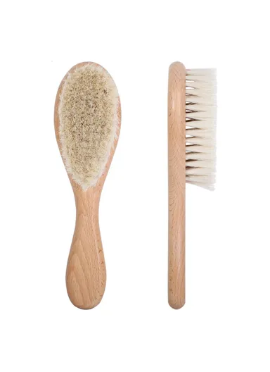 Beech Wood Baby Comb Large Soft Wool Brush For Children Gentle On Scalp Hair Care Set