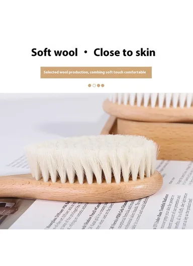Beech Wood Baby Comb Large Soft Wool Brush For Children Gentle On Scalp Hair Care Set