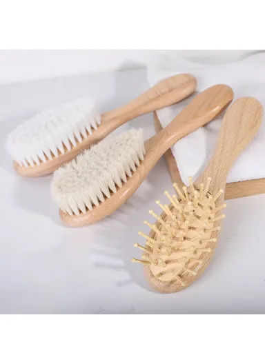 Beech Wood Baby Comb Large Soft Wool Brush For Children Gentle On Scalp Hair Care Set