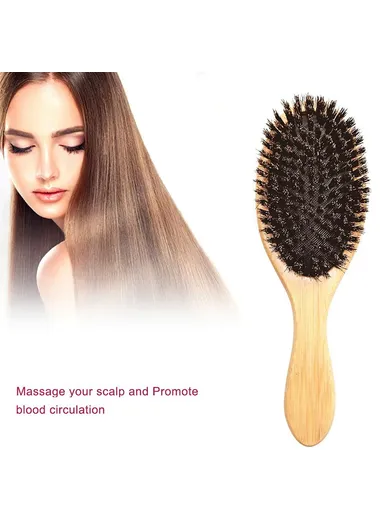 Natural Bamboo Handle Scalp Massage Comb Portable Boar Hair Anti Static Brush Hair Care Tool ZR-8050 