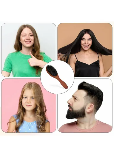 Natural Boar Bristle Hair Brush Anti Static Scalp Massage Comb with Wooden Handle for Long Thick Curly Hair