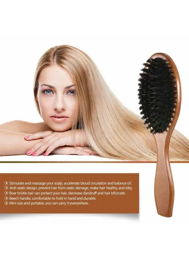 Natural Boar Bristle Hair Brush Anti Static Scalp Massage Comb with Wooden Handle for Long Thick Curly Hair