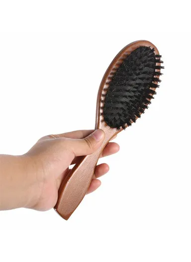 Natural Boar Bristle Hair Brush Anti Static Scalp Massage Comb with Wooden Handle for Long Thick Curly Hair