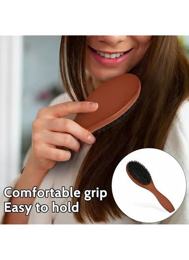 Natural Boar Bristle Hair Brush Anti Static Scalp Massage Comb with Wooden Handle for Long Thick Curly Hair