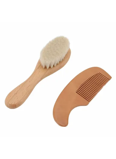 Small Baby Wool Brush and Curved Comb Set Goat Hair Brush For Newborn Scalp Massage Gentle Grooming