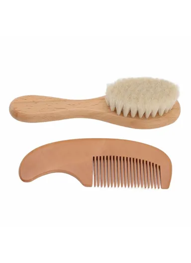 Small Baby Wool Brush and Curved Comb Set Goat Hair Brush For Newborn Scalp Massage Gentle Grooming