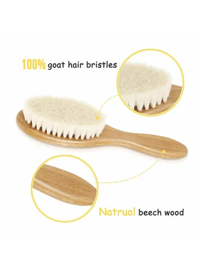 Large Baby Wool Brush 3 Piece Set For Infant Hair Care Soft Bristles Massage Comb with Wooden Handle