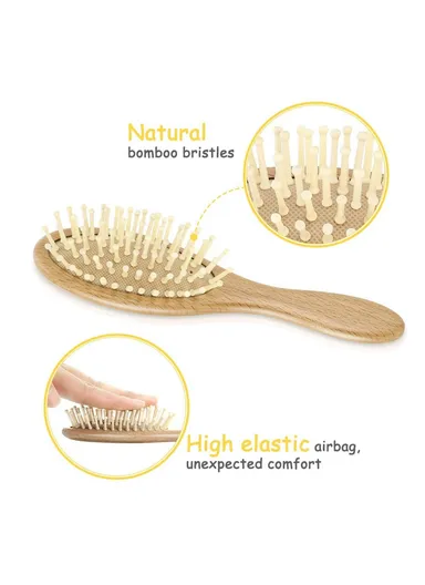 Large Baby Wool Brush 3 Piece Set For Infant Hair Care Soft Bristles Massage Comb with Wooden Handle