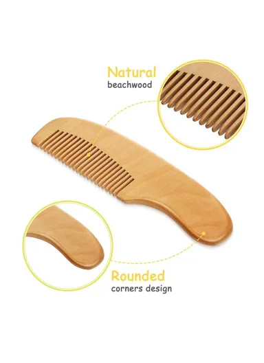 Large Baby Wool Brush 3 Piece Set For Infant Hair Care Soft Bristles Massage Comb with Wooden Handle