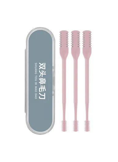 3Pcs Dual Head Nose Hair Trimmer Manual Nasal Cleaner Unisex Portable Nostril Grooming Tool - Pink