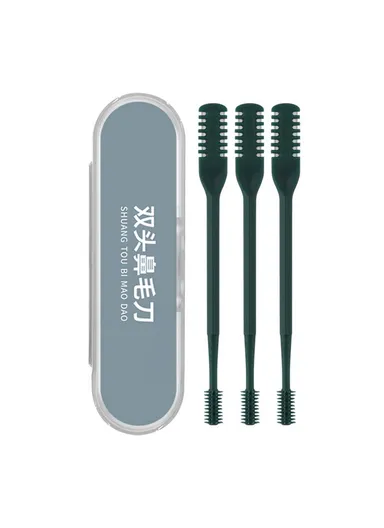 3Pcs Dual Head Nose Hair Trimmer Manual Nasal Cleaner Unisex Portable Nostril Grooming Tool - Blackish Green