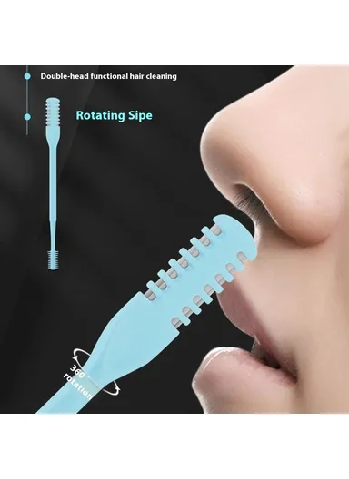 3Pcs Dual Head Nose Hair Trimmer Manual Nasal Cleaner Unisex Portable Nostril Grooming Tool - Blackish Green