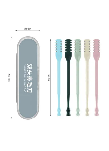 3Pcs Dual Head Nose Hair Trimmer Manual Nasal Cleaner Unisex Portable Nostril Grooming Tool - Blackish Green