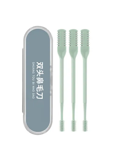 3Pcs Dual Head Nose Hair Trimmer Manual Nasal Cleaner Unisex Portable Nostril Grooming Tool - Mint Green