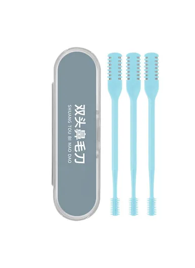 3Pcs Dual Head Nose Hair Trimmer Manual Nasal Cleaner Unisex Portable Nostril Grooming Tool - Sky Blue
