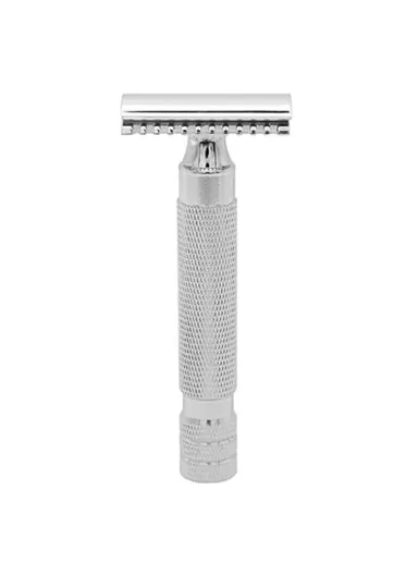 Flat Bottom Safety Razor Double Edge Barber Shaver with Textured Handle for Close Shaving