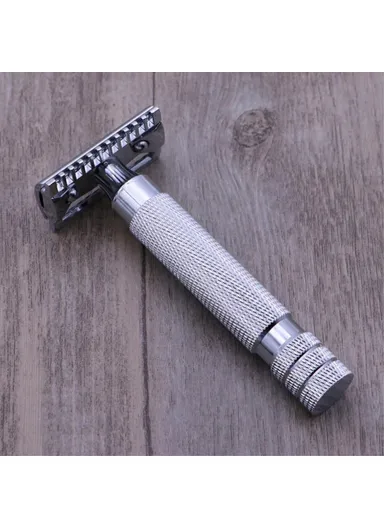 Flat Bottom Safety Razor Double Edge Barber Shaver with Textured Handle for Close Shaving