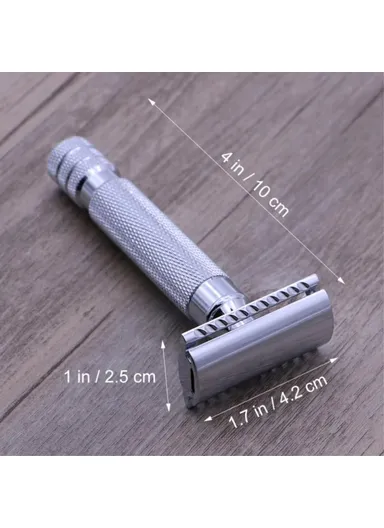 Flat Bottom Safety Razor Double Edge Barber Shaver with Textured Handle for Close Shaving