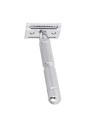 Rounded Bottom Stainless Steel Barber Razor with Knurled Handle Comfortable Grip Shaver for Home / Salon