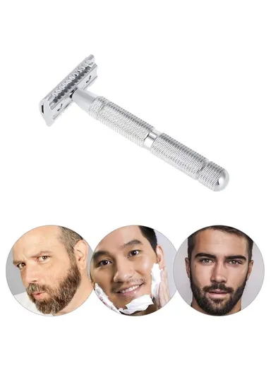 Rounded Bottom Stainless Steel Barber Razor with Knurled Handle Comfortable Grip Shaver for Home / Salon