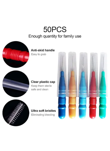 50Pcs Interdental Brushes Retractable 5 Mixed Colors Gum Health Teeth Gap Cleaning Oral Care Tool