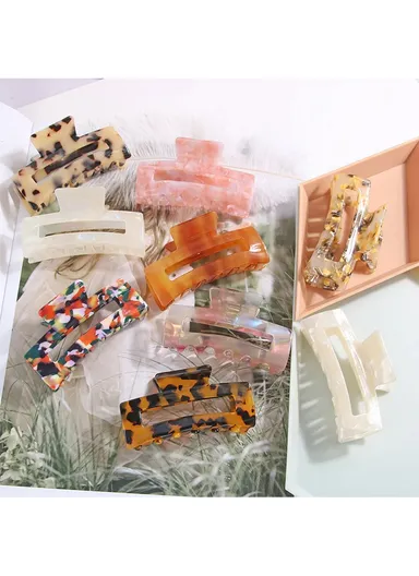 Women Hair Clips Acetate Hair Claw Clip Hairpin Grain Hairwear - C/Milky