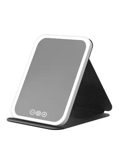 Touch Control 3 Colors Dimmable Foldable LED Vanity Mirror Rechargeable Travel Makeup Mirror 806 - Black / L