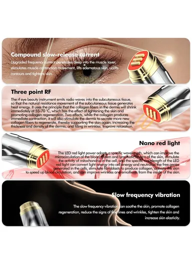 Eye Beauty Instrument Metal Eye Massager with Nano Red Light, Slow Frequency Vibration HQ-B01 