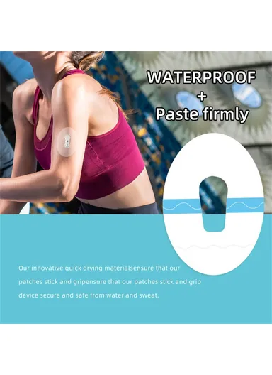 048 10Pcs Sweatproof Waterproof Sensor Patches Continuous Glucose Monitor Sensor Covers - Black