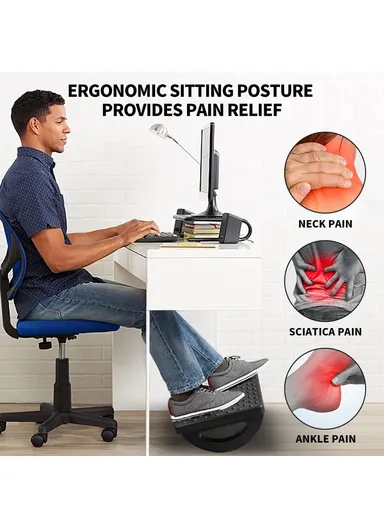 Under Desk Foot Rest Non Slip Ergonomic Plastic Footstool for Office Home Posture Support - Black