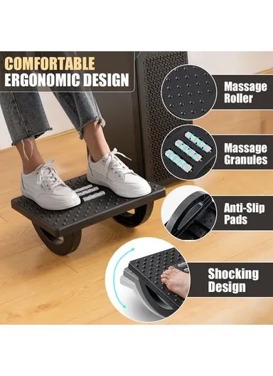 Under Desk Foot Rest Non Slip Ergonomic Plastic Footstool for Office Home Posture Support - Black
