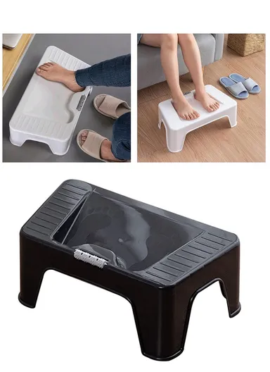 HORE Plastic Toilet Foot Rest Ergonomic Under Desk Footstool with Massage Roller for Home Office - Black