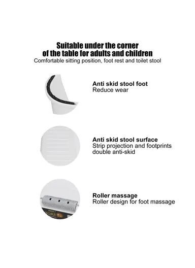 HORE Plastic Toilet Foot Rest Ergonomic Under Desk Footstool with Massage Roller for Home Office - Black