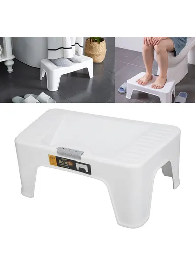 HORE Plastic Toilet Foot Rest Ergonomic Under Desk Footstool with Massage Roller for Home Office - White