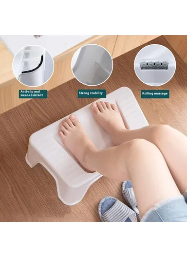 HORE Plastic Toilet Foot Rest Ergonomic Under Desk Footstool with Massage Roller for Home Office - White
