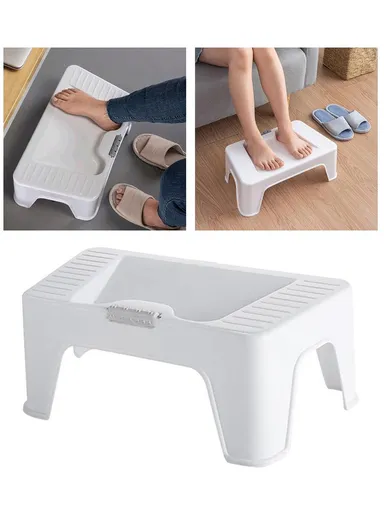 HORE Plastic Toilet Foot Rest Ergonomic Under Desk Footstool with Massage Roller for Home Office - White