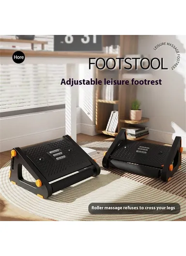 Adjustable Height Footrest for Office Desk Ergonomic Foot Stool with Massage Rollers Anti Leg Crossing Support