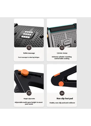 Adjustable Height Footrest for Office Desk Ergonomic Foot Stool with Massage Rollers Anti Leg Crossing Support