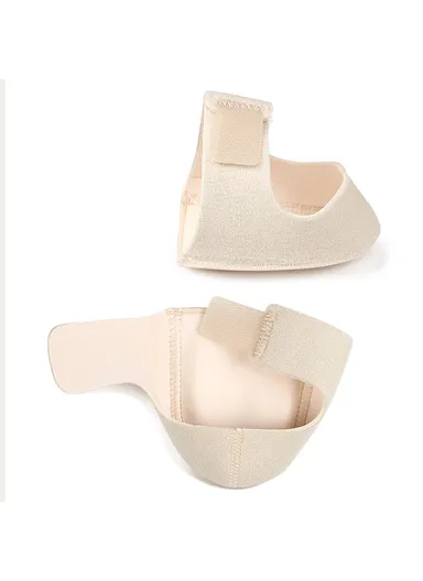 1 Pair L Size Magic Tape Heel Protector Adjustable Cushion Gel Pad for Heel Pain Relief / Plantar Fasciitis - Beige