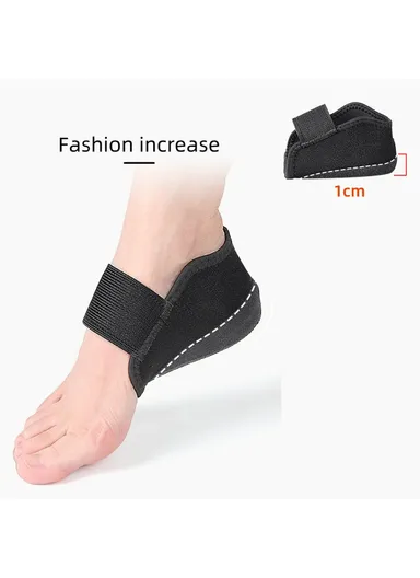 061 1 Pair 1cm Heightening Heel Cover Shock Absorption Pressure Relief Magic Tape Heel Pad - Black L