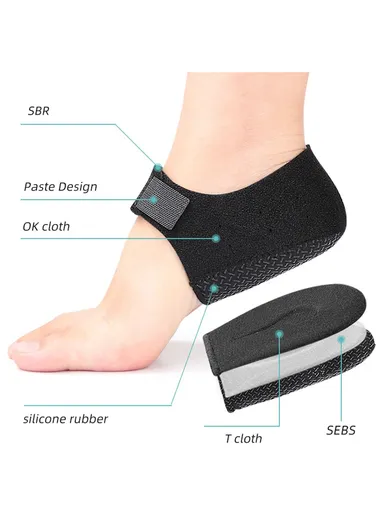 068 1 Pair Pain Relief Heel Protector Cover for Plantar Fasciitis Non Slip Shock Absorption Heel Pads , Size L - Black  /  Without Hole