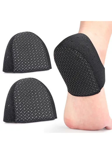 068 1 Pair Pain Relief Heel Protector Cover for Plantar Fasciitis Non Slip Shock Absorption Heel Pads , Size L - Black  /  Without Hole