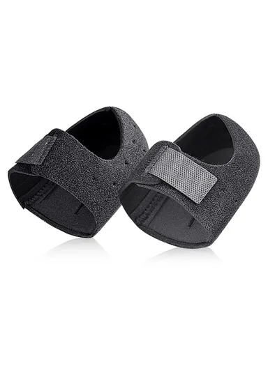 068 1 Pair Pain Relief Heel Protector Cover for Plantar Fasciitis Non Slip Shock Absorption Heel Pads , Size L - Black  /  With Hole