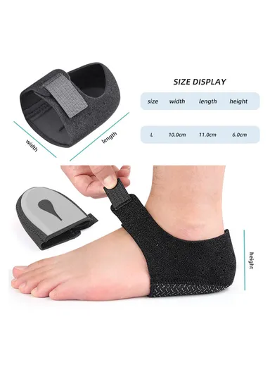 068 1 Pair Pain Relief Heel Protector Cover for Plantar Fasciitis Non Slip Shock Absorption Heel Pads , Size L - Black  /  With Hole