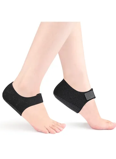 068 1 Pair Pain Relief Heel Protector Cover for Plantar Fasciitis Non Slip Shock Absorption Heel Pads , Size L - Black  /  With Hole