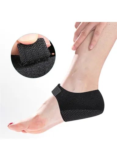 068 1 Pair Pain Relief Heel Protector Cover for Plantar Fasciitis Non Slip Shock Absorption Heel Pads , Size L - Black  /  With Hole