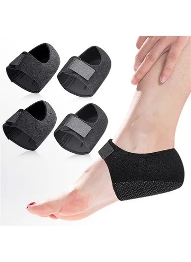 068 1 Pair Pain Relief Heel Protector Cover for Plantar Fasciitis Non Slip Shock Absorption Heel Pads , Size L - Black  /  With Hole
